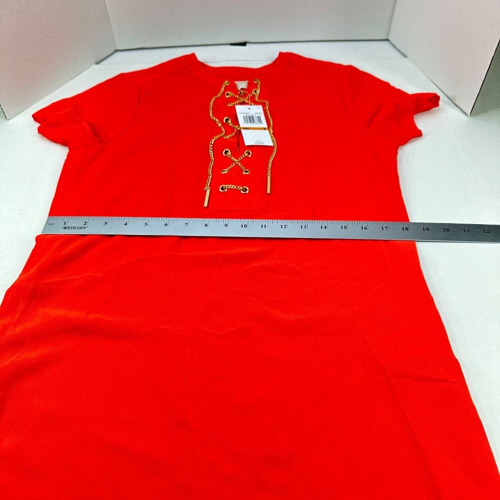 Michael Kors Women's Size Small Dress Short Sleeve Red Gold Chain Detail New - Picture 10 of 14